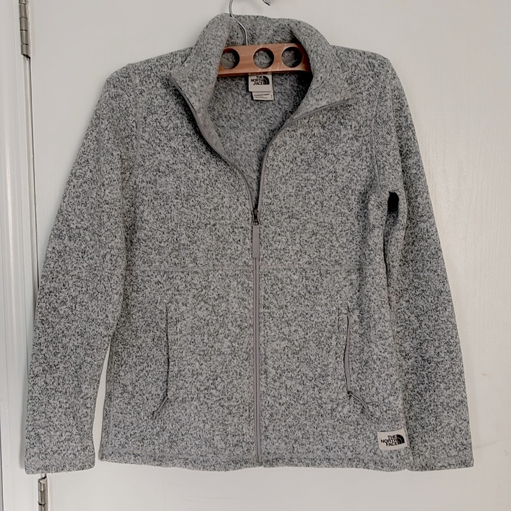 The North Face Women’s Fleece Jacket Heather Gray Mock Neck Full Zip Pockets S